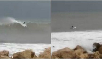 Ριψοκίνδυνος σέρφερ καβαλάει τα κύματα στον Μάραθο Μεσσηνίας (βίντεο)
