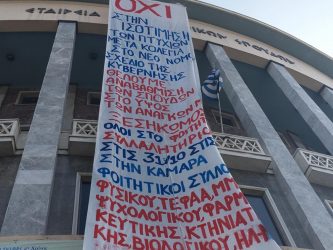ΤΩΡΑ: Ανάρτηση πανό από ομάδα φοιτητών στο ΚΘΒΕ (ΦΩΤΟ & VIDEO)