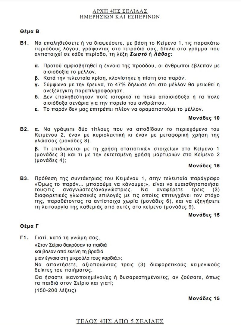 Πανελλαδικές 2021 θέματα