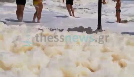 Χαλκιδική: Με αφρούς γέμισε γνωστή παραλία – Μέδουσα τσίμπησε κολυμβήτρια (ΒΙΝΤΕΟ)