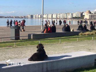παραλία Θεσσαλονίκης ήλιος καιρός κόσμος