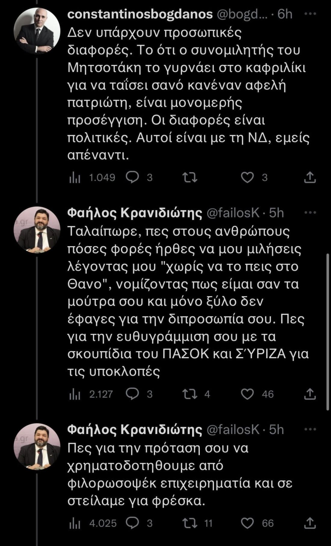 Κρανιδιώτης Μπογδάνος διάλογος Twitter