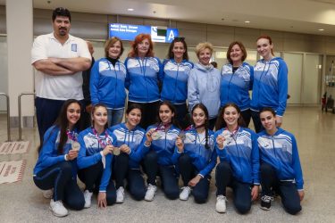 Εθνική Ομάδα ανσάμπλ μετάλλιο επιστροφή Παγκόσμιο Κύπελλο Σόφιας