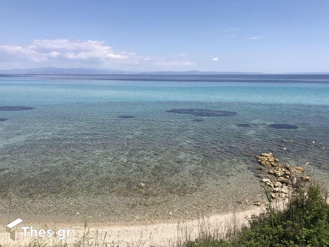 Παραλία Κρυοπηγή Χαλκιδική Κασσάνδρα πρώτο πόδι Τορωναίος Κόλπος καλοκαίρι θάλασσα διακοπές