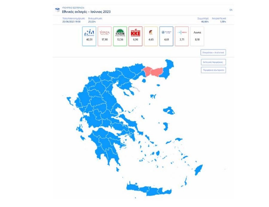 Χάρτης Επικρατείας Ελλάδα εκλογές ενσωμάτωση 25,02% 
