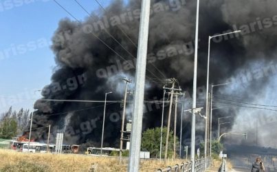 Φωτιά στον κόμβο Πλατυκάμπου στη Λάρισα