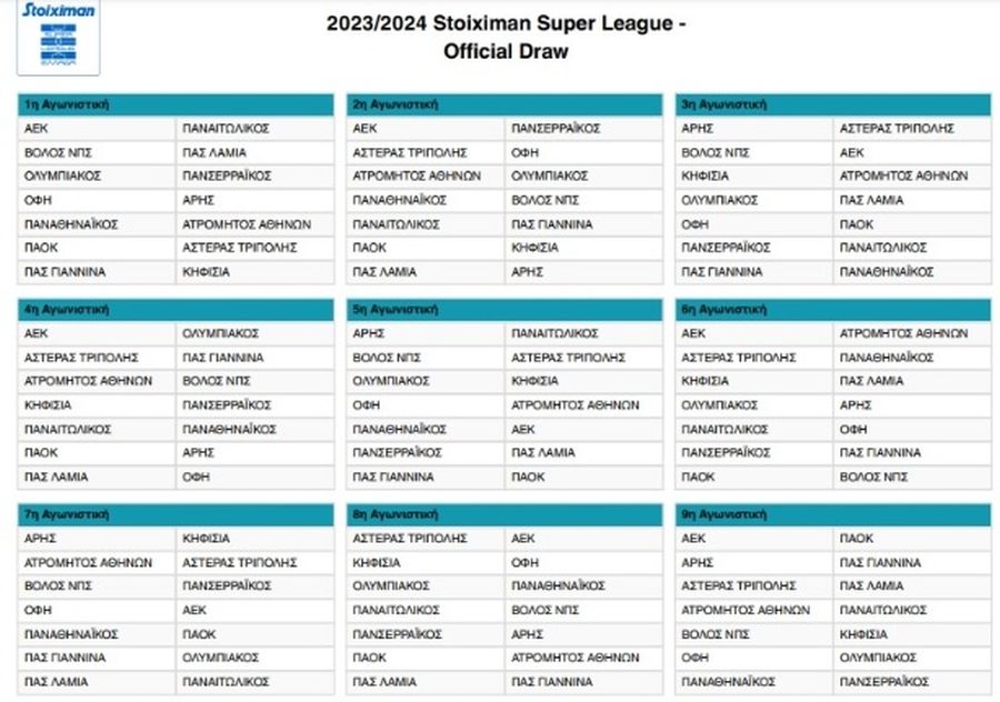 Super League: Αναλυτικά το πρόγραμμα της σεζόν 2023/24