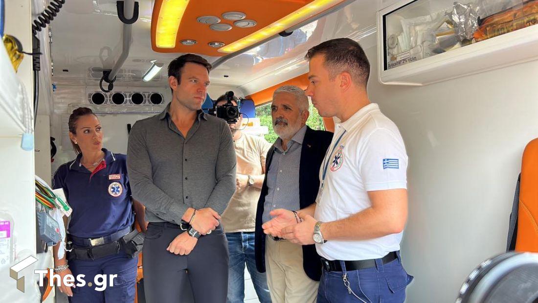 Στέφανος Κασσελάκης πρόεδρος ΣΥΡΙΖΑ επίσκεψη ΕΚΑΒ Θεσσαλονίκη