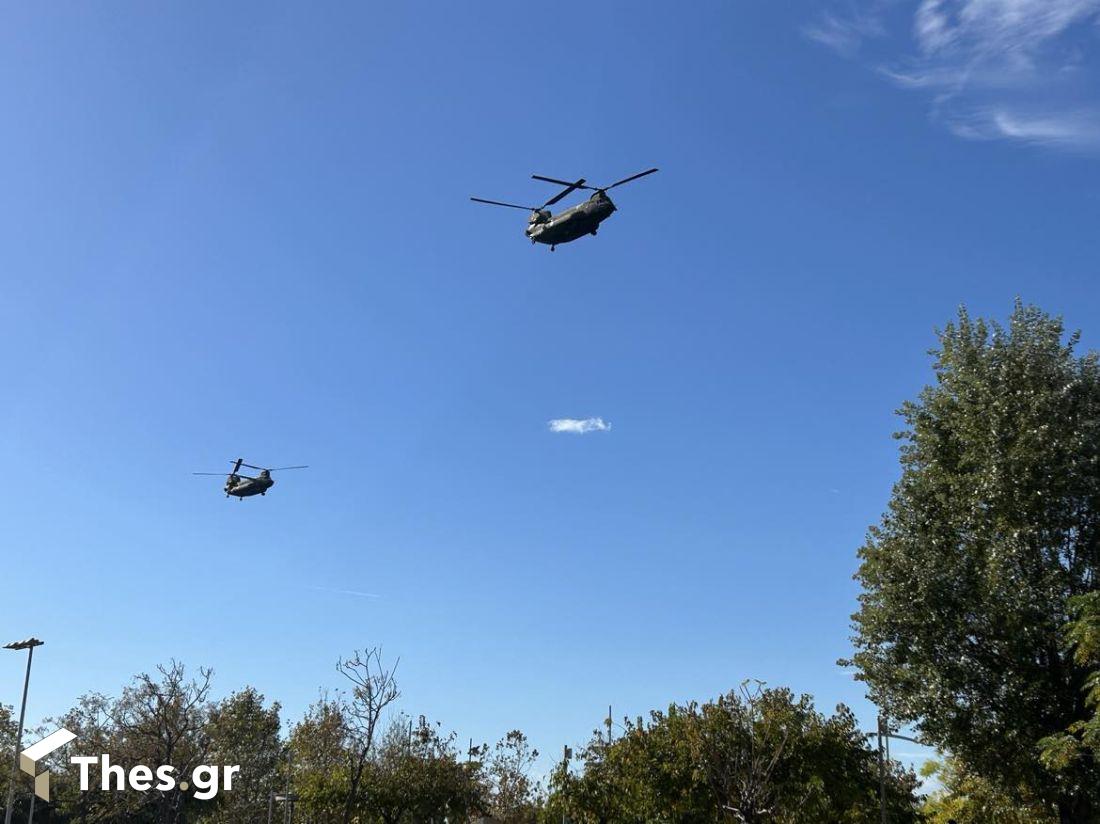 Στρατιωτική παρέλαση στην Θεσσαλονίκη για την Εθνική Επέτειο της 28ης Οκτωβρίου 1940. Σάββατο 28 Οκτωβρίου 2023 μαχητικά ελικόπτερα