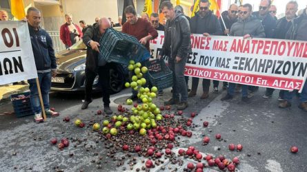 Λάρισα: Αγρότες έριξαν μήλα και κάστανα έξω από τον ΕΛΓΑ (ΒΙΝΤΕΟ & ΦΩΤΟ)