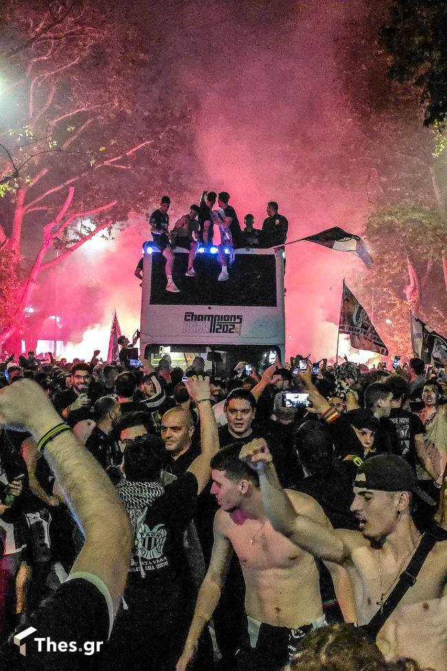 ΠΑΟΚ κατάκτηση πρωταθλήματος 2023 - 24 πανηγύρια πούλμαν Λευκός Πύργος
