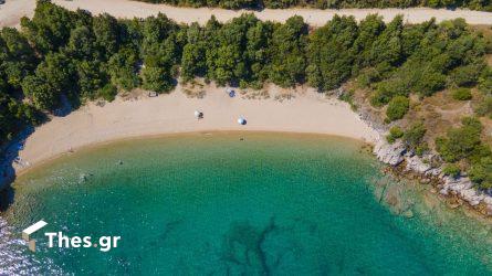 Παραλία Συκιά Ολυμπιάδα Χαλκιδική θάλασσα μπάνιο καλοκαίρι διακοπές Beach Chalkidiki Olympiada Sykia drone