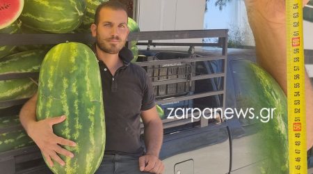 Καρπούζι – γίγας 28 κιλών έκοψε παραγωγός (ΒΙΝΤΕΟ & ΦΩΤΟ)